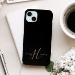 Modern Black Gold Feminine Script Monogrammed<br><div class="desc">Modern Black Gold Feminine Script Monogrammed iPhone Case. Easily personalise this modern elegant phone case with your custom monogram and name.</div>