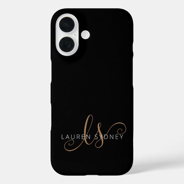 Modern Black Gold Feminine Script Monogrammed Case-Mate iPhone Case (Back)