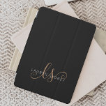 Modern Black Gold Feminine Script Monogrammed  iPad Pro Cover<br><div class="desc">Modern Black Gold Feminine Script Monogrammed iPad cover. Easily personalize this modern elegant iPad cover with your custom monogram and name.</div>