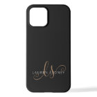 Modern Black Gold Feminine Script Monogrammed