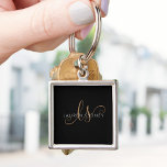 Modern Black Gold Feminine Script Monogrammed Key Ring<br><div class="desc">Modern Black Gold Feminine Script Monogrammed Keychain. Easily personalise this modern elegant keychain with your custom monogram and name.</div>