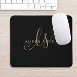 Modern Black Gold Feminine Script Monogrammed Mouse Mat<br><div class="desc">Modern Black Gold Feminine Script Monogrammed mouse pad. Easily personalise this modern elegant mouse pad with your custom monogram and name.</div>