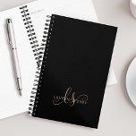 Modern Black Gold Feminine Script Monogrammed Planner<br><div class="desc">Modern Black Gold Feminine Script Monogrammed round planner. Easily personalize this modern elegant sticker with your custom monogram and name.</div>