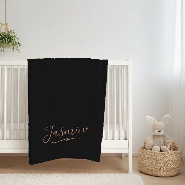 Modern Black Gold Feminine Script Name Fleece Blanket (Creator Uploaded)
