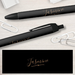 Modern Black Gold Feminine Script Name Ink Pen