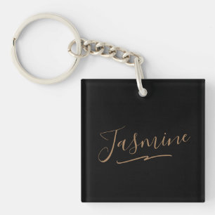 Modern Black Gold Feminine Script Name Key Ring