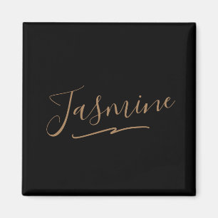 Modern Black Gold Feminine Script Name Magnet