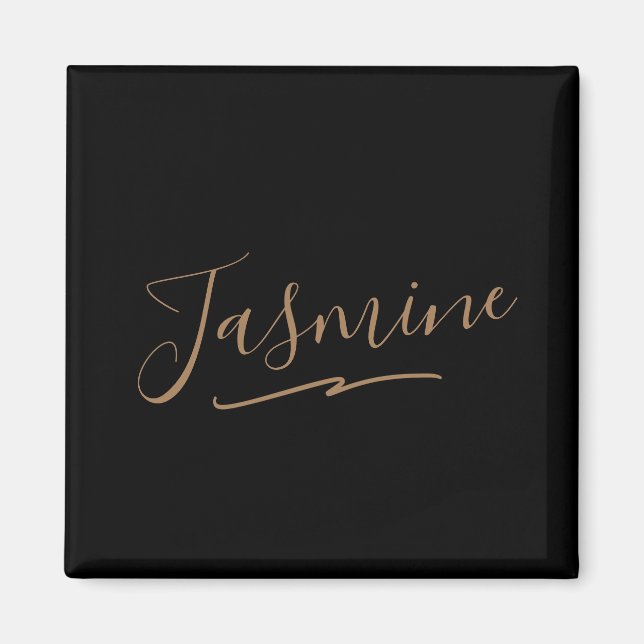 Modern Black Gold Feminine Script Name Magnet (Front)