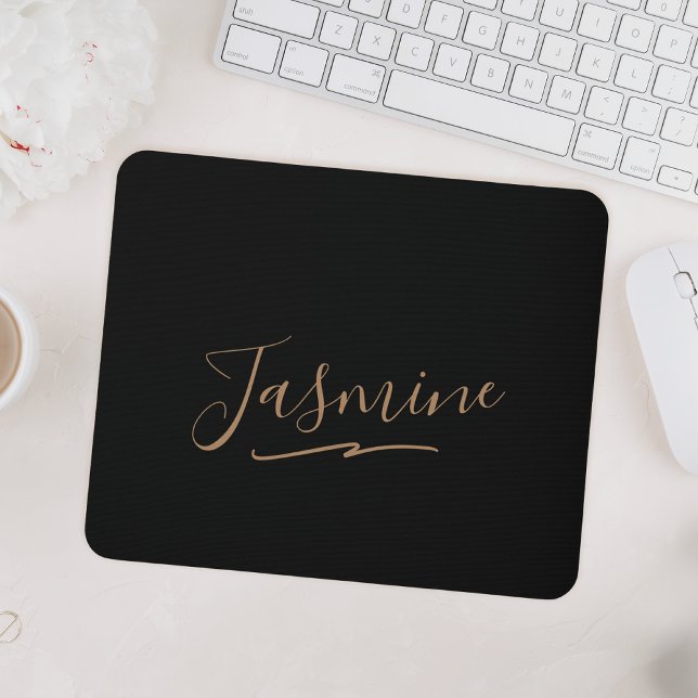 Modern Black Gold Feminine Script Name Mouse Mat (Creator Uploaded)