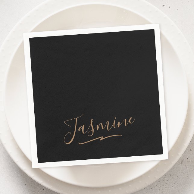 Modern Black Gold Feminine Script Name Napkin (Creator Uploaded)