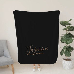 Modern Black Gold Feminine Script Name Sherpa Blanket