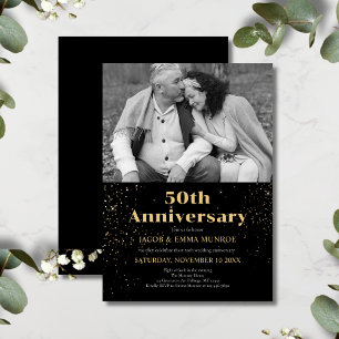 Modern Black Gold Fiftieth Anniversary Photo Invitation