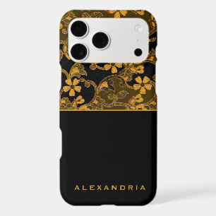 Modern Black & Gold Floral Personalised Name