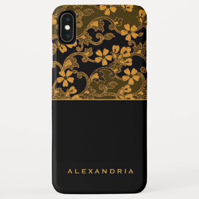 Modern Black & Gold Floral | Personalised Name Case-Mate iPhone Case (Back)