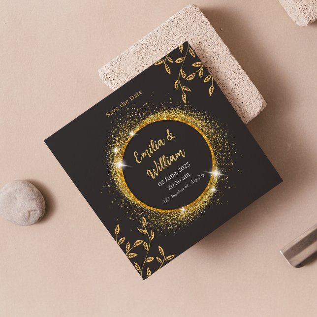 Modern Black & Gold Floral Wedding Save The Date Invitation (Creator Uploaded)
