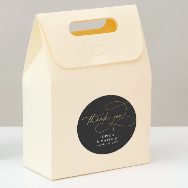 Modern Black Gold Flourish Thank You Favour Classic Round Sticker (Creator Uploaded)