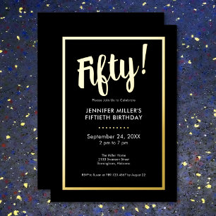 Modern Black & Gold Foil 50th Birthday