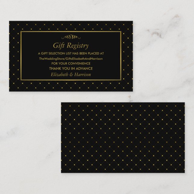 Modern Black & Gold Foil Effect Gift Registry Enclosure Card (Front/Back)