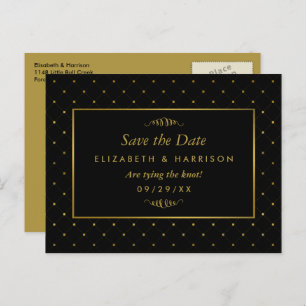 Modern Black & Gold Foil Effect Save The Date Announcement Postcard