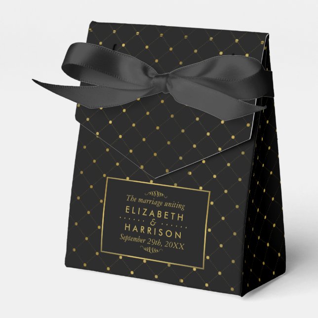 Modern Black & Gold Foil Effect Wedding Favour Box (Front Side)
