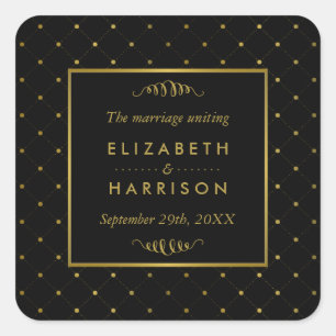 Modern Black & Gold Foil Effect Wedding Favour Square Sticker