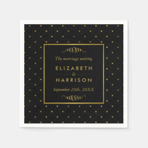 Modern Black & Gold Foil Effect Wedding Napkin