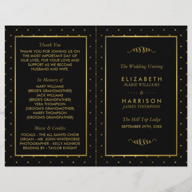 Modern Black & Gold Foil Effect Wedding Program (Front)