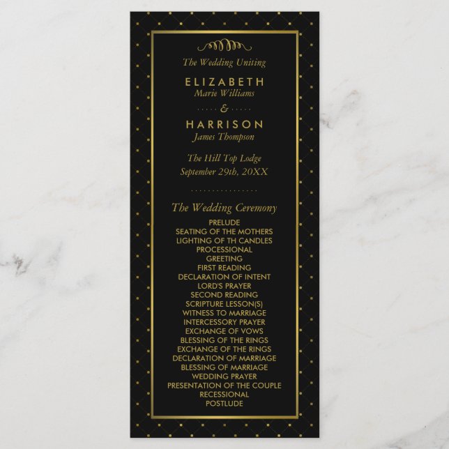 Modern Black & Gold Foil Effect Wedding Program Programme (Front)