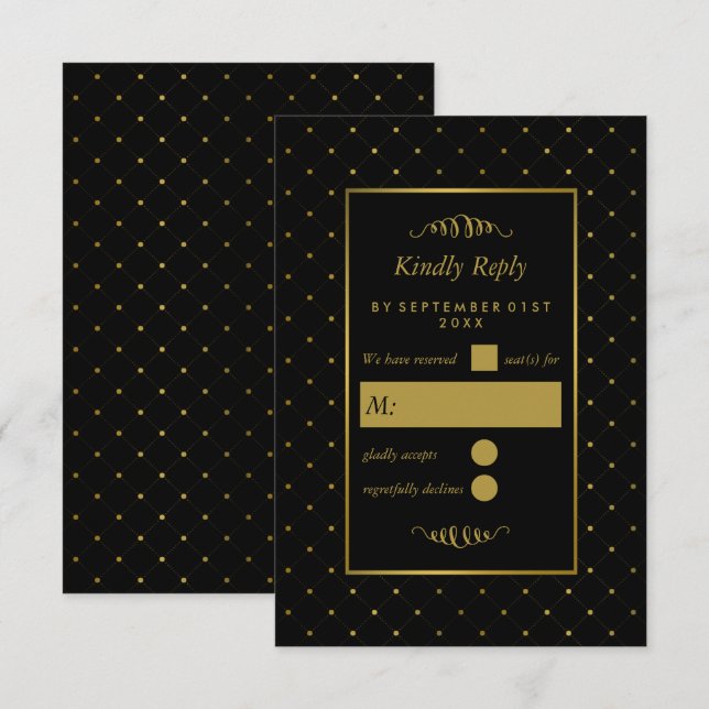 Modern Black & Gold Foil Effect Wedding RSVP Card (Front/Back)