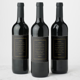 Modern Black & Gold Foil Effect Wedding Wine Label
