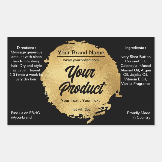 Modern Black Gold Foil Grungy Luxury Chic Product Rectangular Sticker (Front)