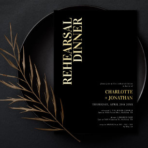 Modern Black & Gold Foil Rehearsal Dinner