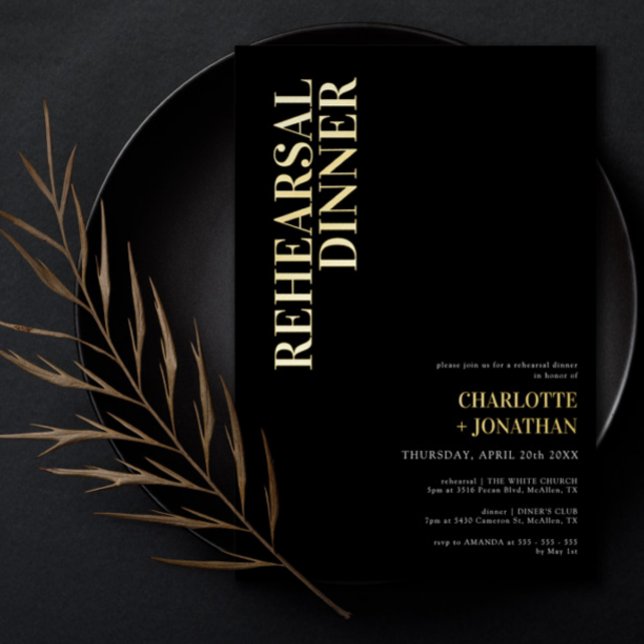 Modern Black & Gold Foil Rehearsal Dinner (Creator Uploaded)