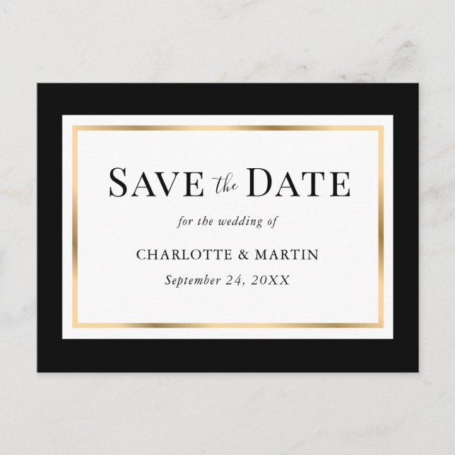 Modern Black Gold Frame Wedding Announcement Postcard (Front)