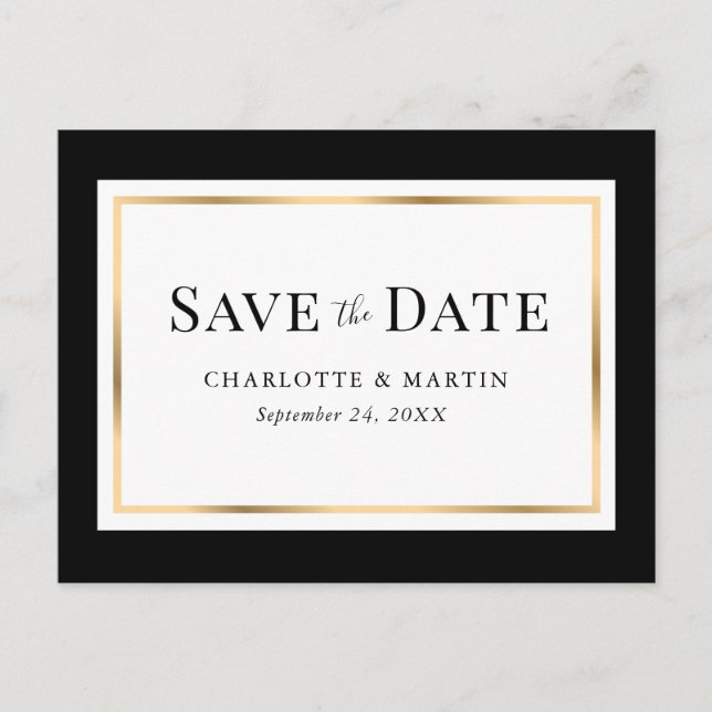 Modern Black Gold Frame Wedding Announcement Postcard (Front)
