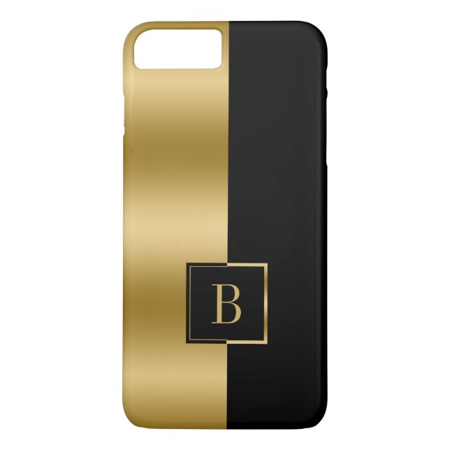Modern Black & Gold geometric design monogram Case-Mate iPhone Case (Back)
