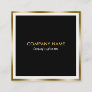 Modern Black & Gold Geometric Frame Square Business Card