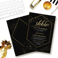 Modern Black Gold Geometric Surprise Birthday
