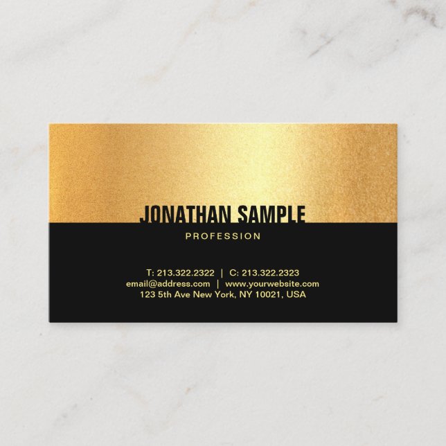 Modern Black Gold Glamour Template Elegant Top Business Card (Front)