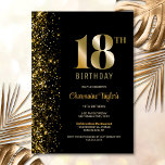 Modern Black Gold Glitter 18th Birthday Party Invitation<br><div class="desc">This modern black with gold glitter 18th birthday party invitation features a customisable text area that allows you to effortlessly include all the necessary details for your special birthday celebration, including the date, time, venue, and RSVP information. A variety of paper types and corner styles are available for your unique...</div>