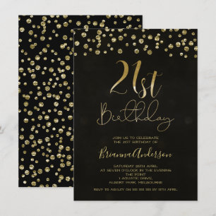 Modern Black Gold Glitter 21st Birthday Invitation