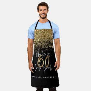 Modern black gold glitter 60th birthday typography apron