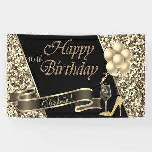 Modern Black Gold Glitter Balloons,Glass,High Heel Banner