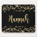 Modern Black Gold Glitter Confetti Monogram Mouse Mat<br><div class="desc">Elegant stylish black gold glitter confetti gold foil hand lettered script custom name mousepad. This feminine design features sparkle yellow gold glitter confetti border on black colour background. PLEASE CONTACT ME BEFORE ORDERING WITH YOUR NAME IN THIS ORDER: NAME, (OR YOUR CUSTOM TEXT). (This product link needed) I will customise...</div>