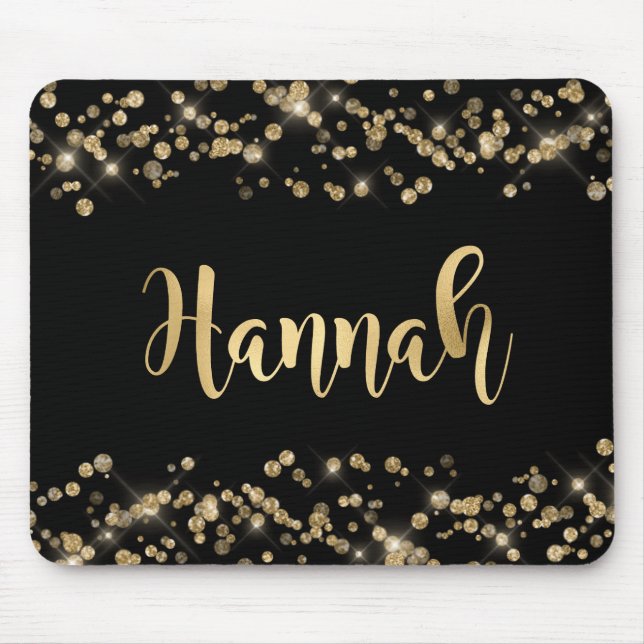 Modern Black Gold Glitter Confetti Monogram Mouse Mat (Front)