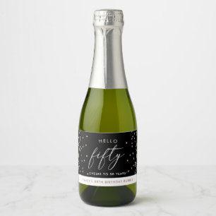 Modern Black Gold Glitter Custom 50th Birthday Sparkling Wine Label
