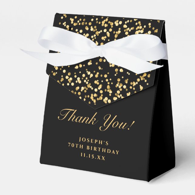 Modern Black Gold Glitter Dust Thank You Monogram  Favour Box (Front Side)