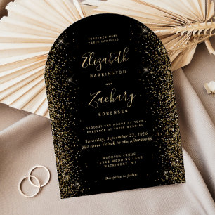 Modern Black Gold Glitter Edge Arch Wedding Invitation