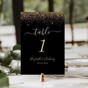 Modern Black Gold Glitter Edge Wedding Table Number