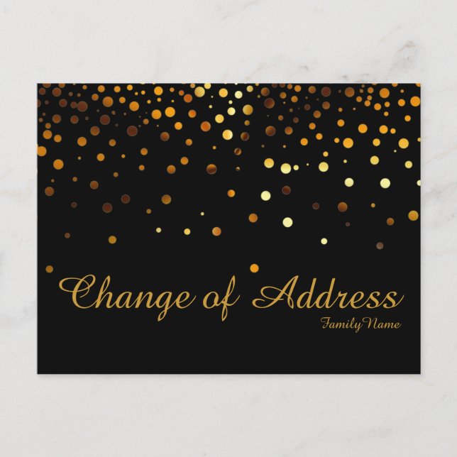 Modern Black Gold Glitter Faux Change of Address Announcement Postcard (Front)